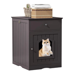Litter Box Enclosure Hidden Cat Litter Box Cabinet with Drawer Wooden Pet Crate Litter Box Furniture as Cat House End Table Fit Most of Litter Box (Brown)