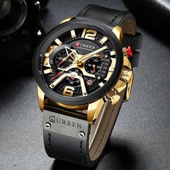 CURREN: Leather-strapped (Military-Grade) Chronograph Watch for MEN